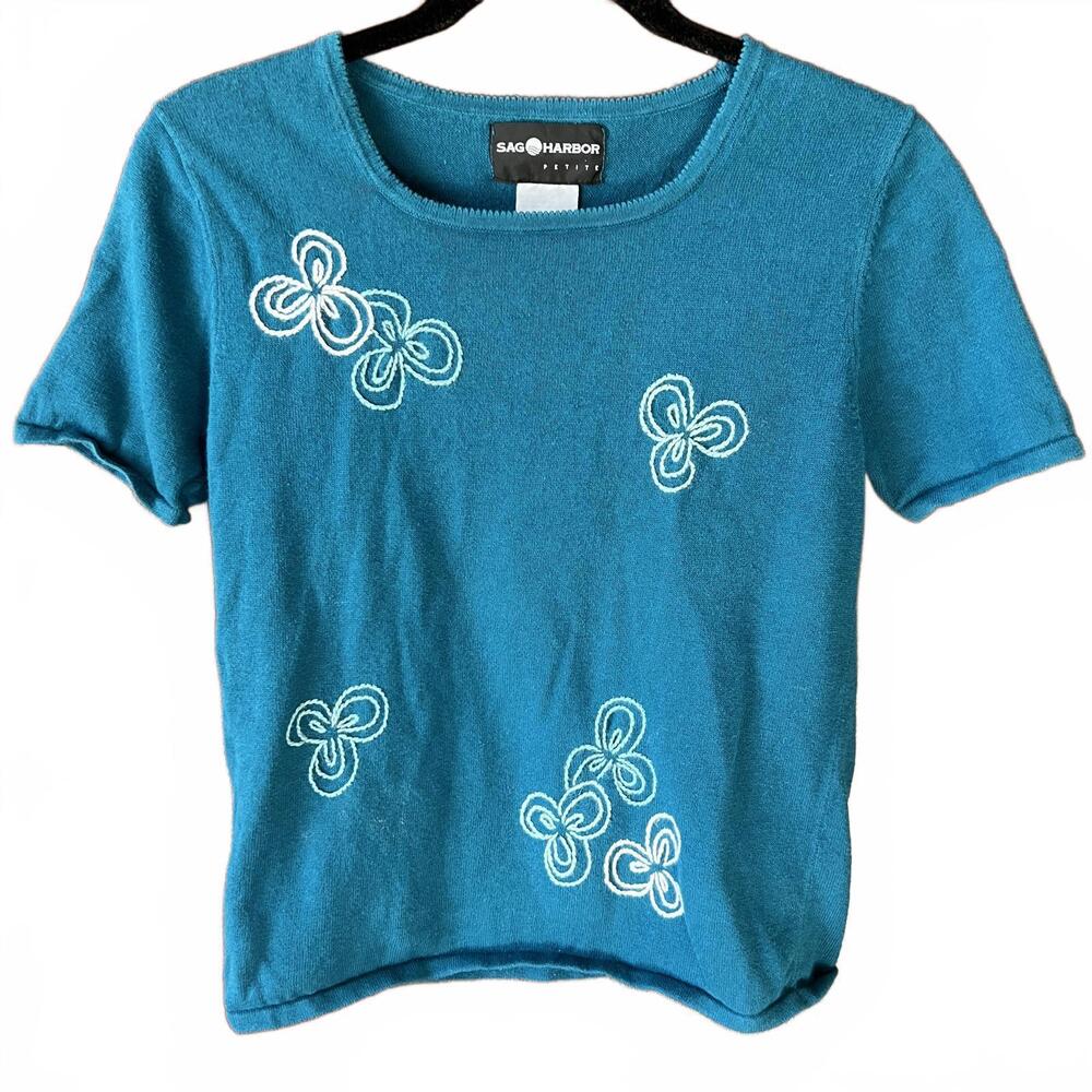 VINTAGE‎ Y2K Turquoise Teal Fairy Women's Knit Top Petite Extra Small 90s